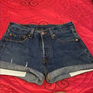 Dark wash denim shorts